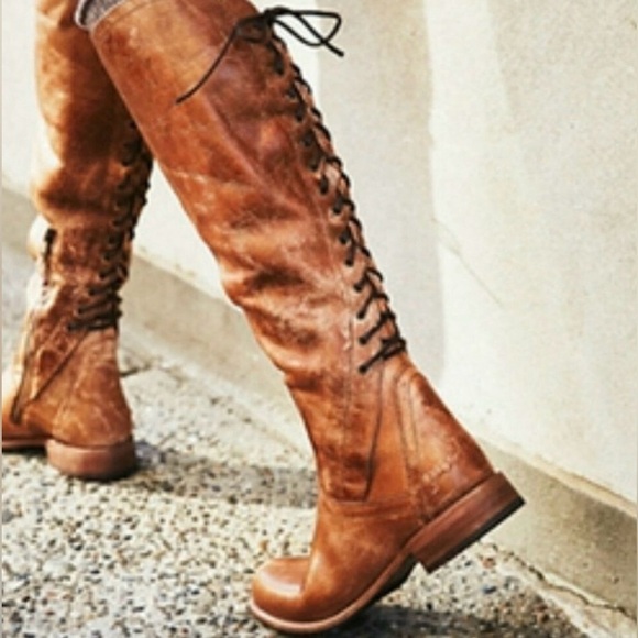 Bed Stu Women’s Distressed Leather Back Lace Tall Carmel Lux Boots- 8.5 - Picture 3 of 11